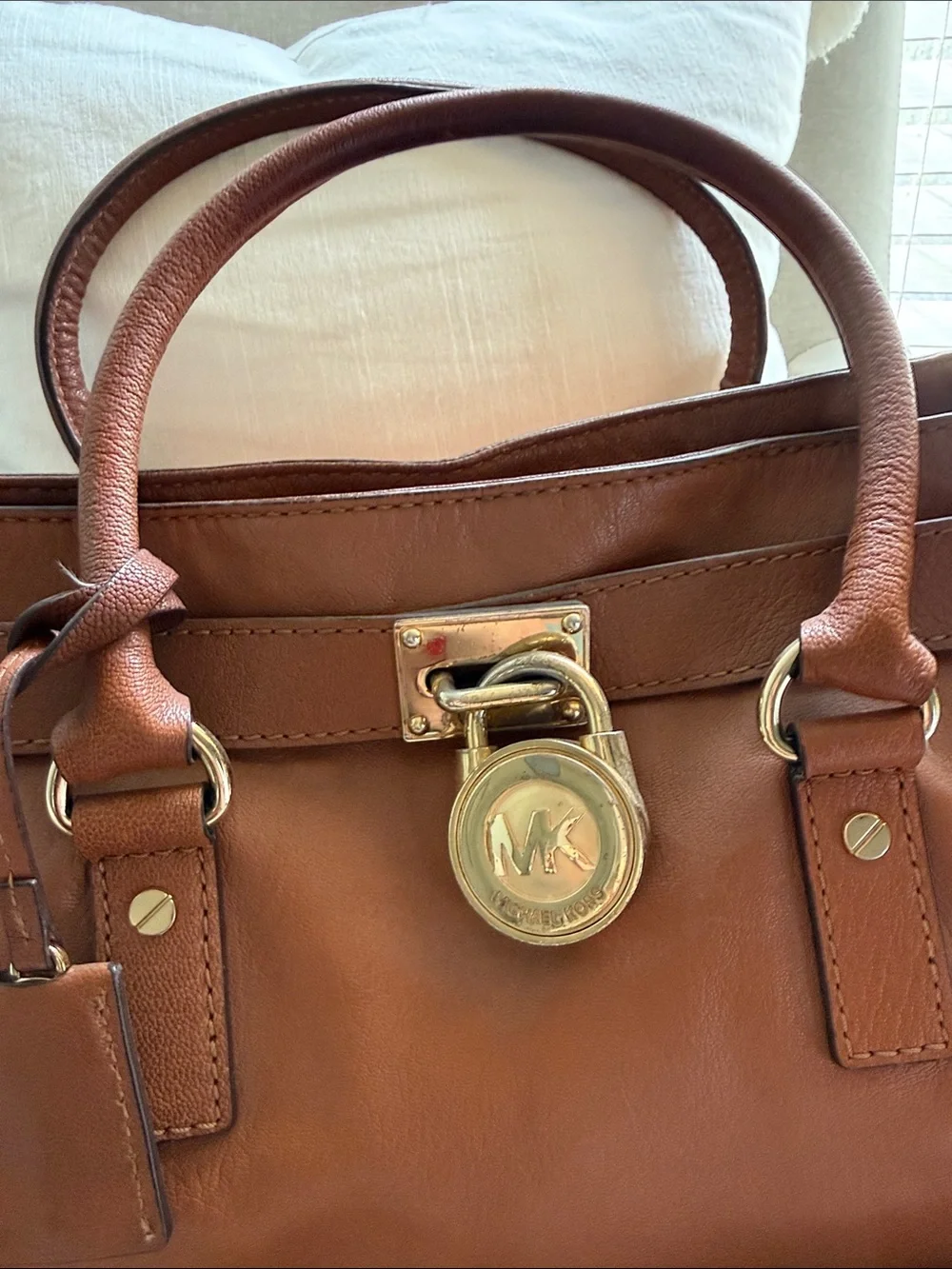 Michael Kors Cognac Leather Satchel with Gold Hardware